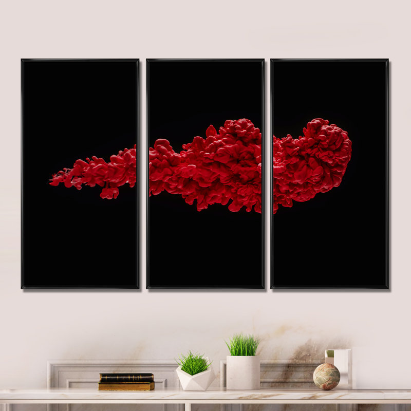 " Red River Or Red Ink Liquid Art " 3 - Pieces, 32" H x 48" W, Black