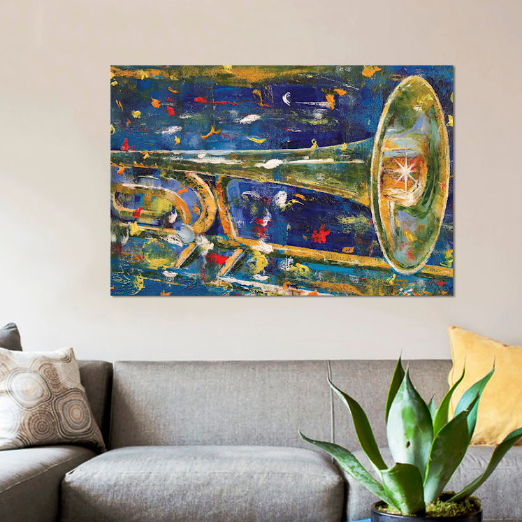 «Trombone», reproduction d'art sur toile, H 18 po x l 26 po x P 1,5 po, Toile avec cadre noir, Pas de tapis