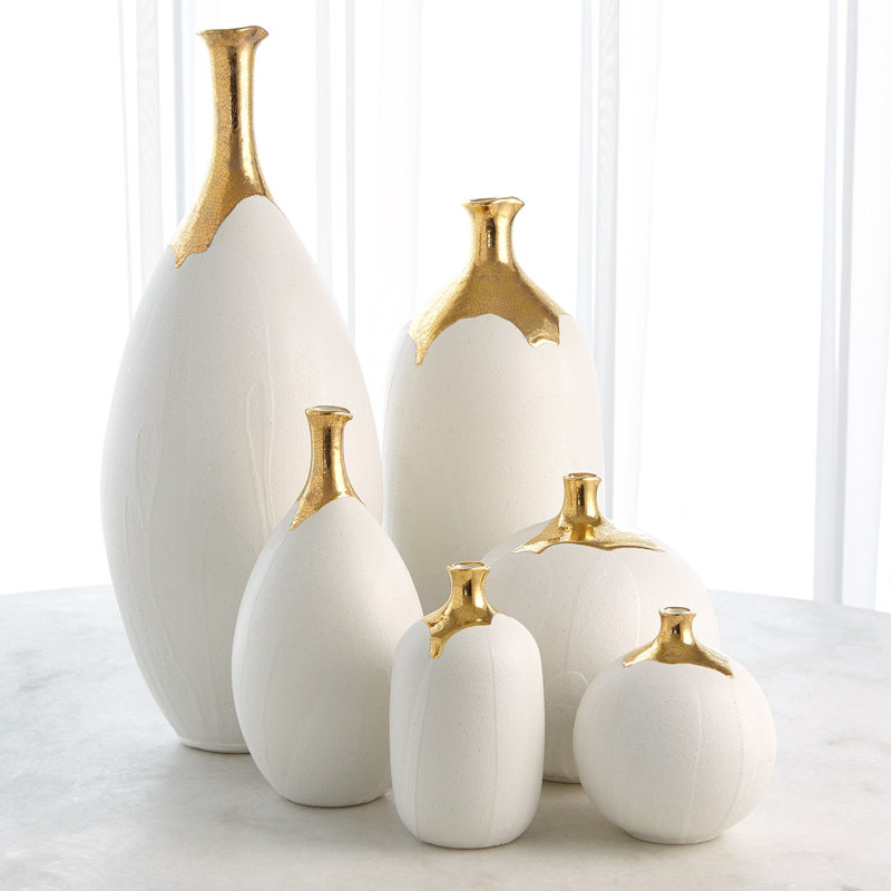 Dipped Golden Crackle/White Cylinder Vase-Sm