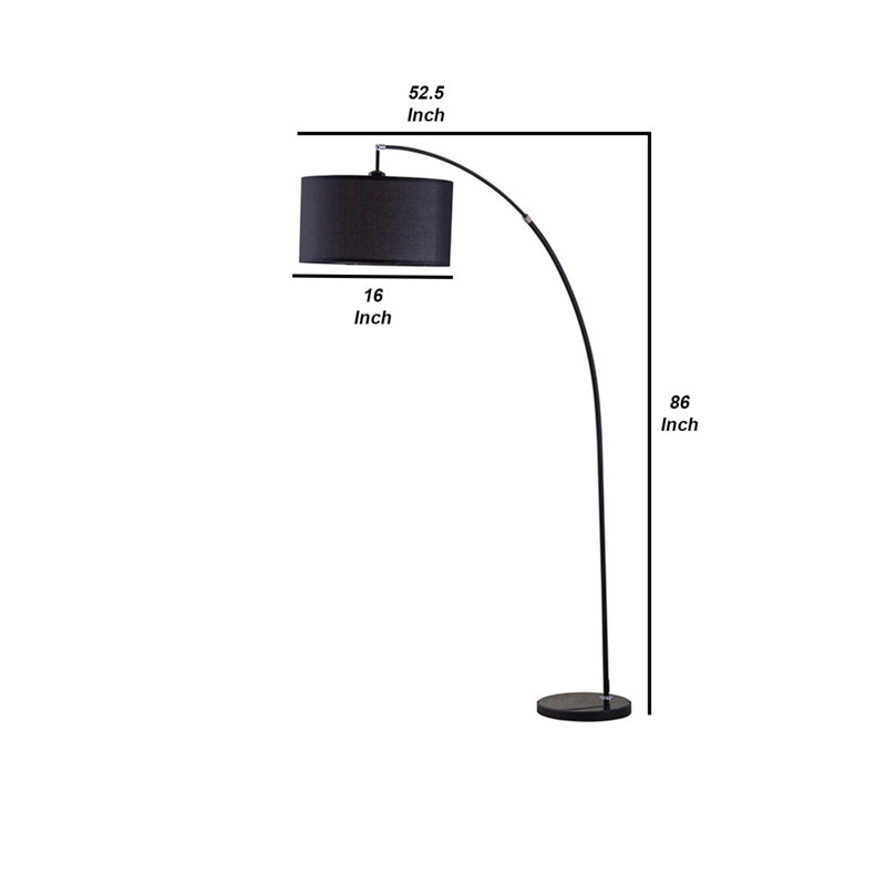 Lampe sur pied arquée 86 po Sanel, Noir, Noir