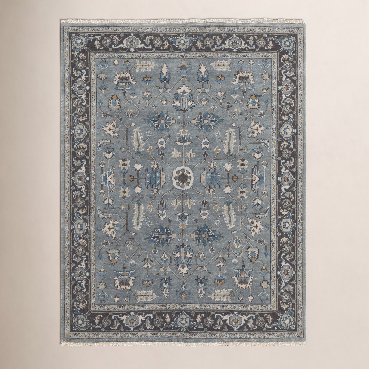 Chambers Steel Blue Hand-Knotted Wool Oriental Rug, Rectangle 8'6" x 11'6"