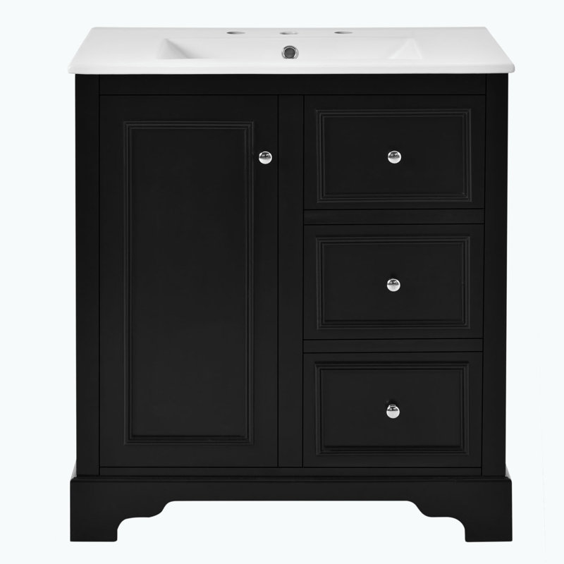 Meuble-lavabo avec lavabo pour la salle de bain, Argent, Noir