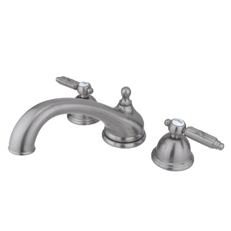 Kingston Brass Georgian Two-Handle 3-Hole Deck Mount Roman Tub Faucet, Brushed Nickel
