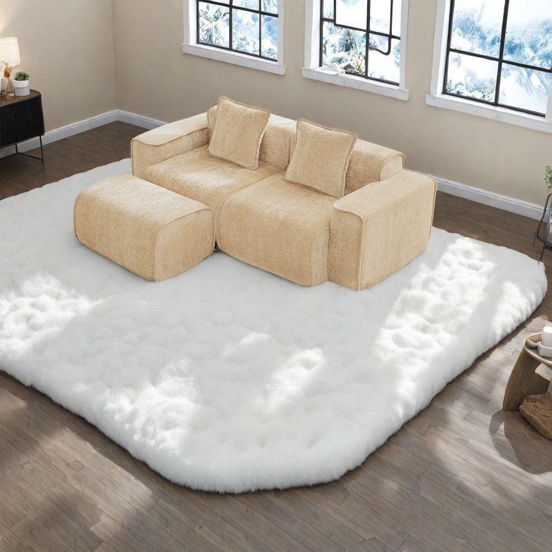 Canapés modulaires en velours de qualité supérieure avec repose-pieds mobile, conception en L moderne pour la maison