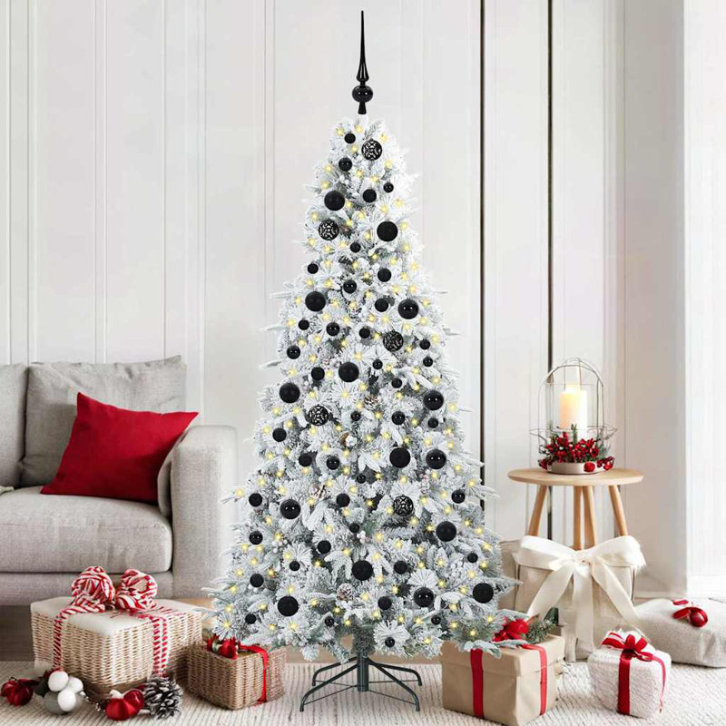 Artificial Hinged Christmas Tree Green PE and PVC, White/Black, 5.91' H