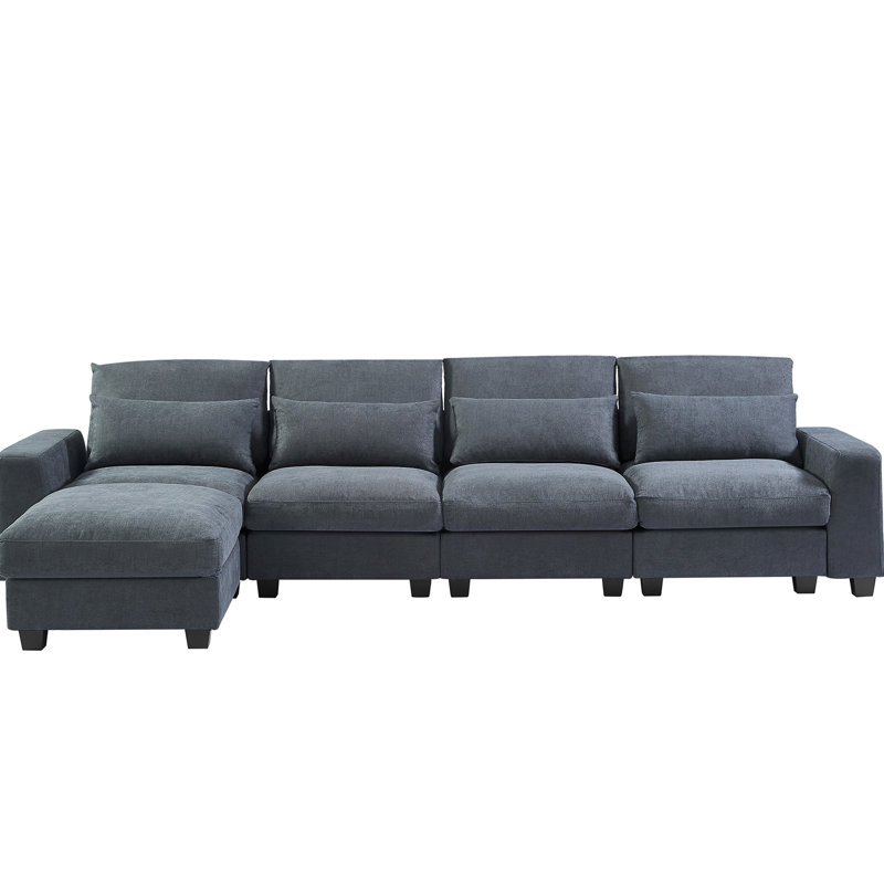 Canapé modulaire fonctionnel en L avec méridienne réversible - Chenille gris foncé, Chenille grise foncée