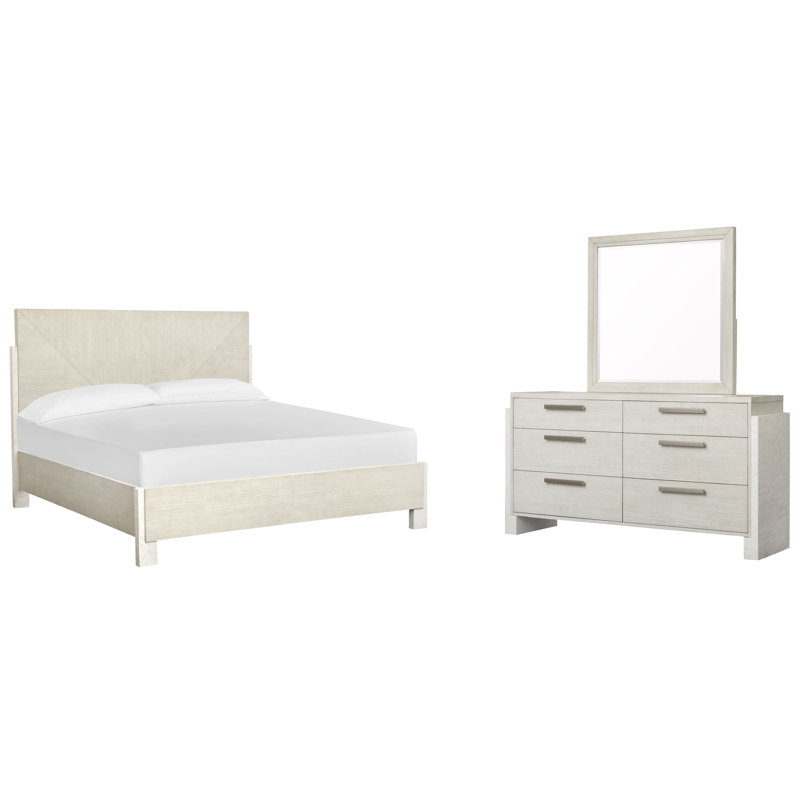 Très grand lit à panneau et commode à tiroirs avec miroir de paysage Rigsby, Très grand, 3 Pcs: Bed, Dresser, Mirror