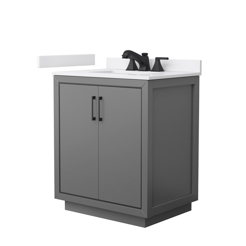 Meuble-lavabo simple autoportant 30 po avec plateau en marbre Icon, Gris, Noir mat, White Cultured Marble