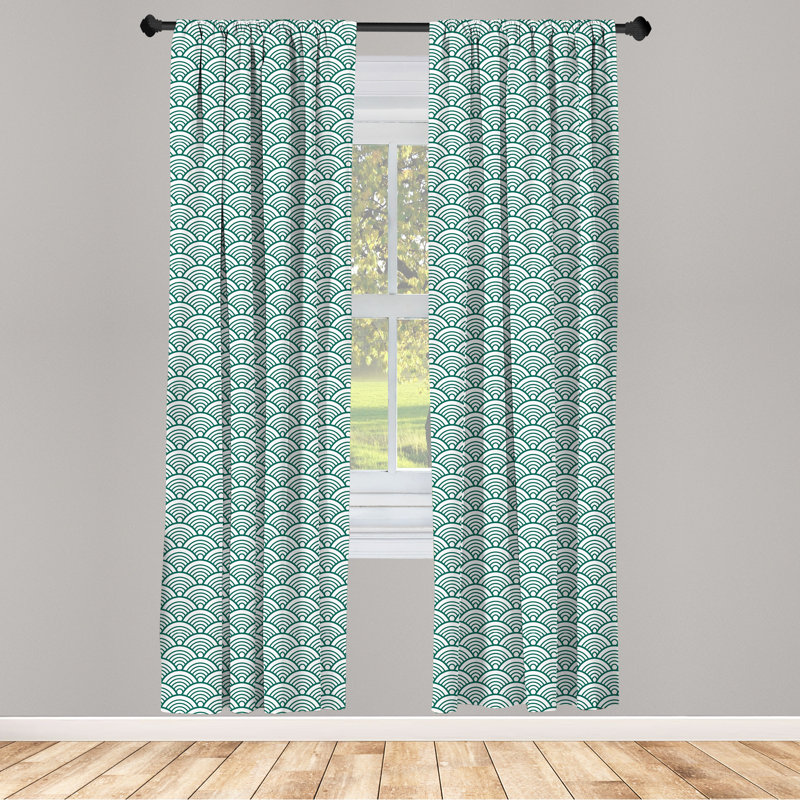 Jade Green and White Polyester Light-Filtering Curtain Set