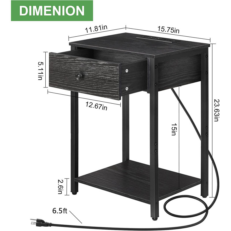 Provenzano 15.75'' W Metal Nightstand, Black