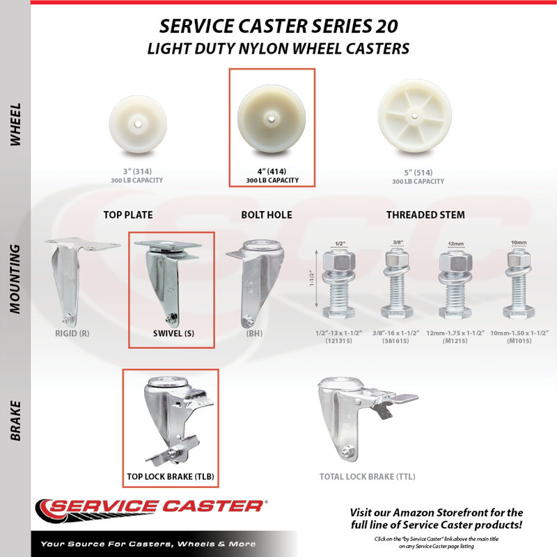 Nylon Top Plate Caster with Brake