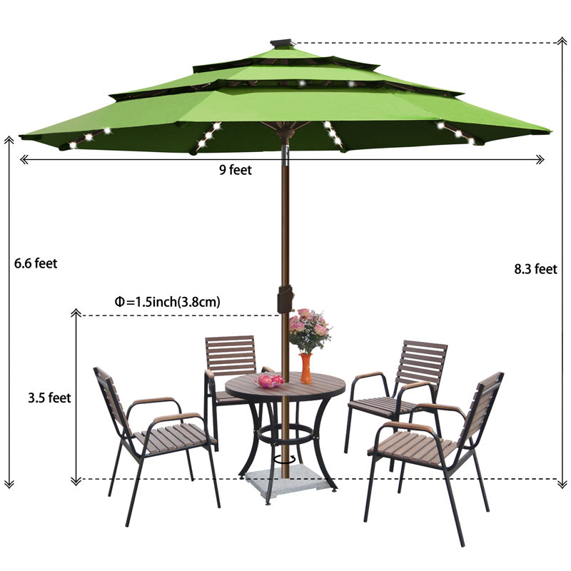 Parasol de marché lumineux 9 pi, Vert gazon