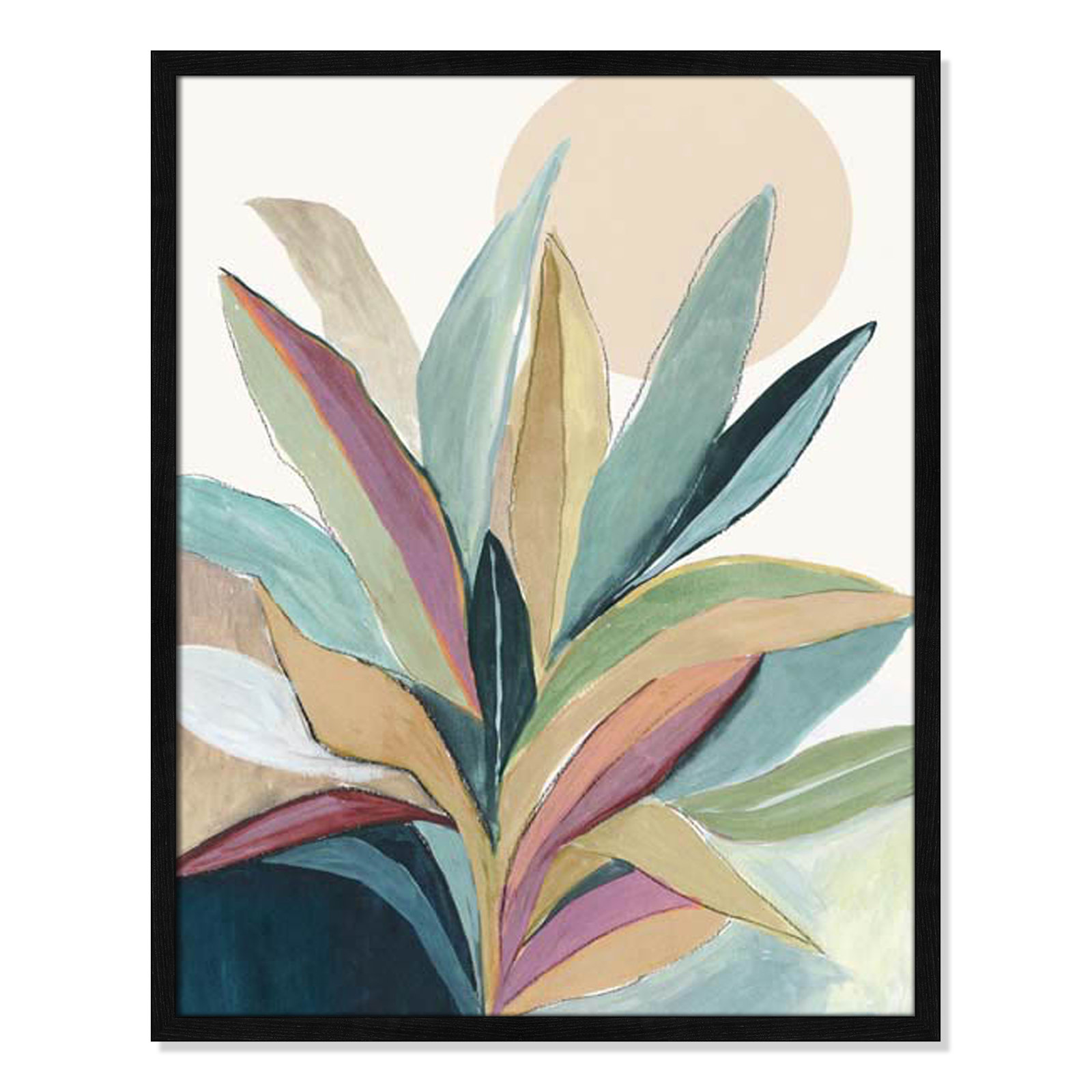 Sunny Bright Leaves I by Asia Jensen, Black Slim Unmatted Picture Framed, 29.5" H x 23.5" W x 0.75" D