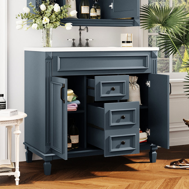Rangement de salle de bain bleu - Meuble-lavabo 36 po avec lavabo, moderne et fonctionnel, solution