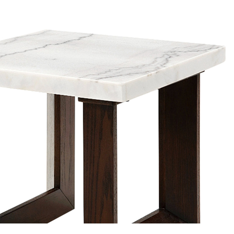 Table de bout Edwyn avec plateau en marbre naturel blanc et finition espresso