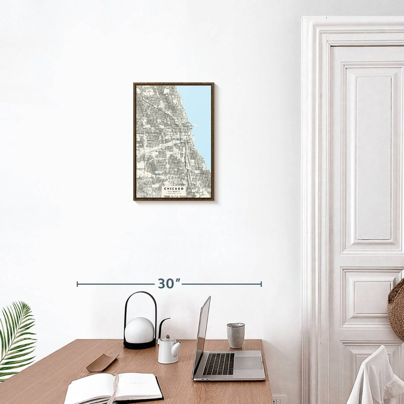 Carte de la ville de Chicago, Floating Frame Walnut, 13" x 19"