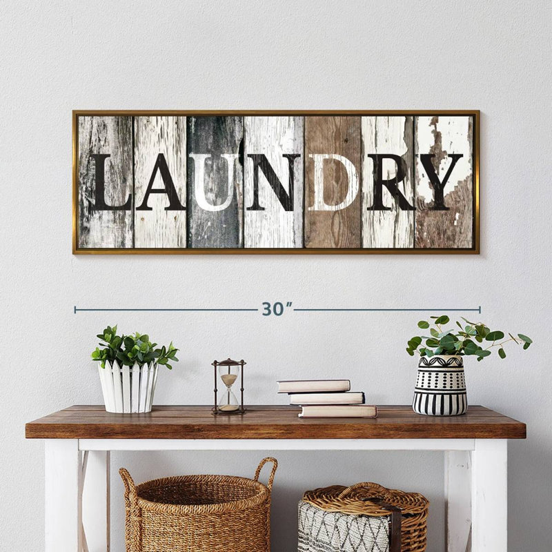 Rustic Laundry Wall Sign, Floating Frame Gold, 31" X 11"