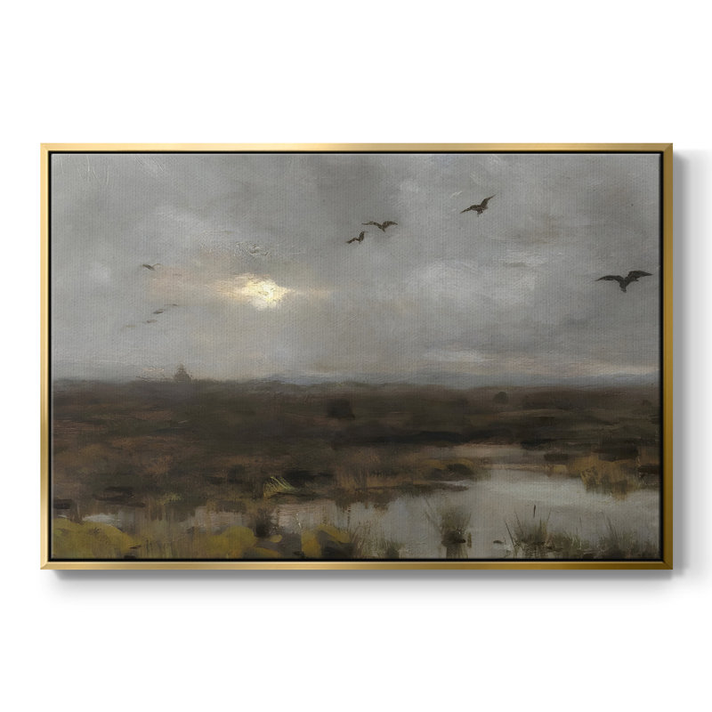 Paysage rétro-DLXIX, Toile avec cadre flottant or, 25" H x 17" W