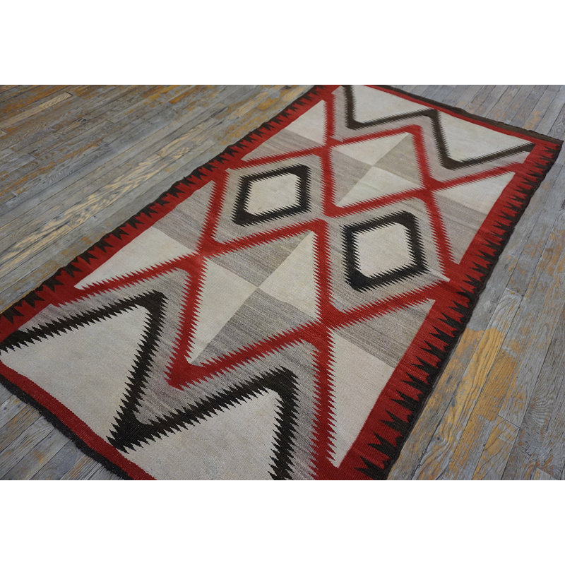 Antique Grey and Red Native American Navajo Flatweave Rug
