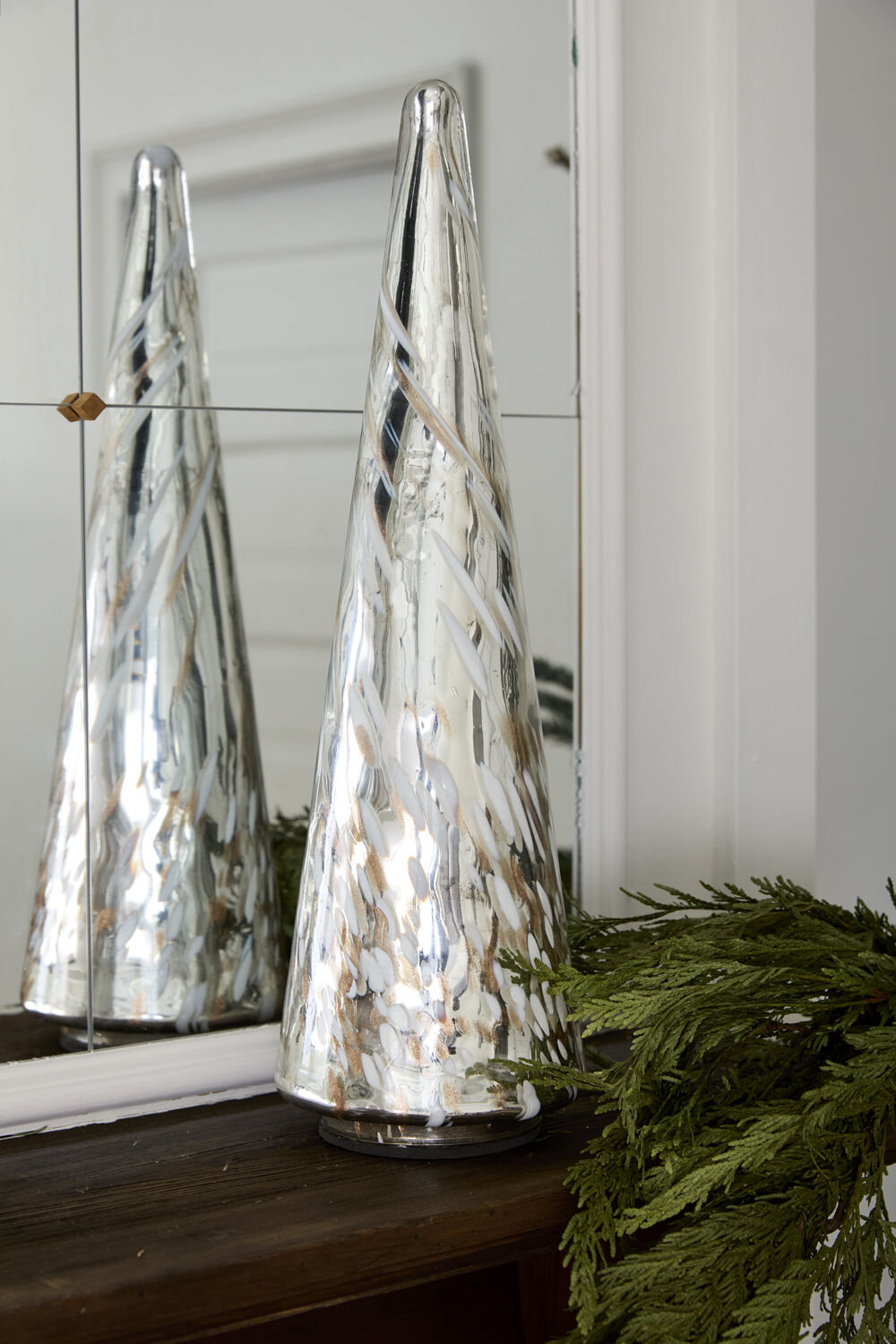 Tabletop Christmas Tree, Silver, 18" H x 5.5" W x 5.5" D