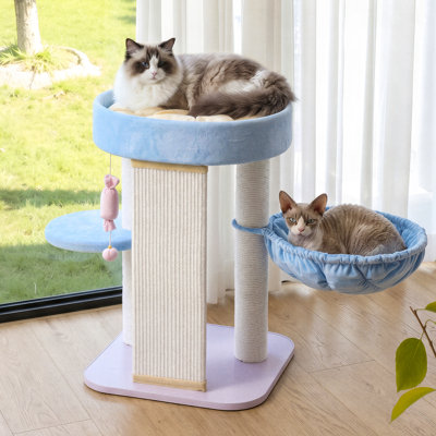 28" H, Low Profile Cat Tree With Hammock & Sisal Posts, Odor Free Plush Cat Tower For Cats Of All Ages 