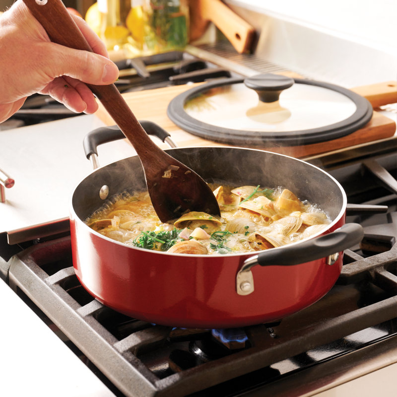 15-Piece Red Aluminum Nonstick Cookware Set with Enamel Finish