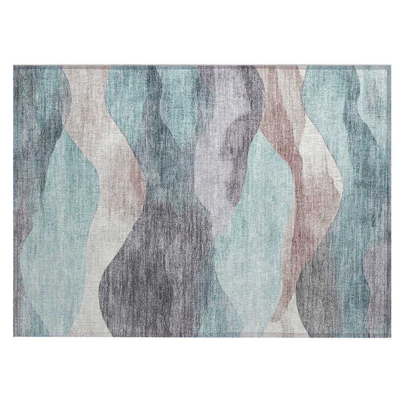 Machine Washable Indoor/Outdoor Xhevrie Teal Rug, Rectangle 1'8" x 2'6"
