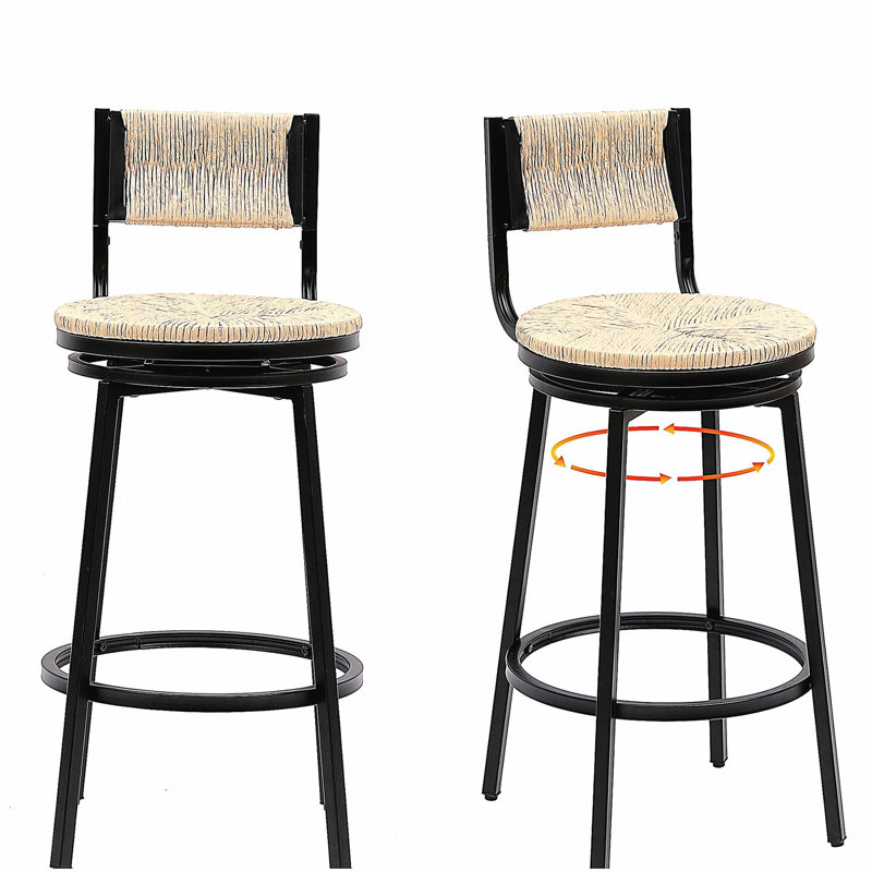 Tabouret rotatif couleur miel, ensemble de tabourets de bar tissés à la main en corde de papier, avec dossier 2 chaises de comptoir rondes rétro (couleur miel)