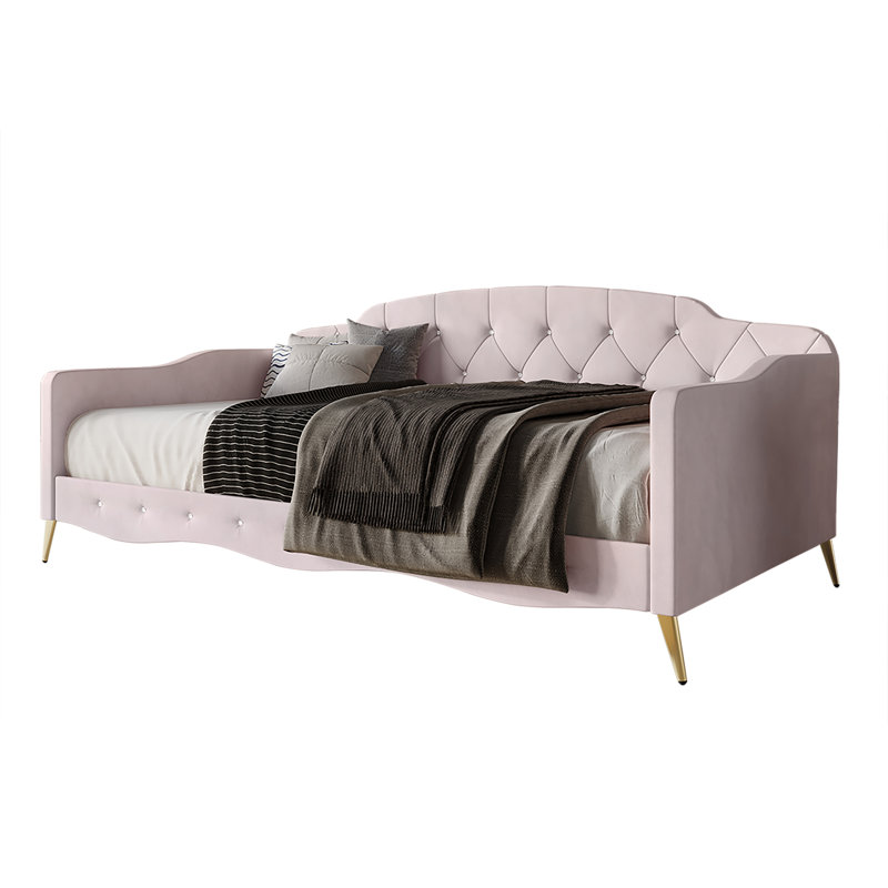 Arwilla Twin Size Daybed in Velvet, Light Pink Velvet