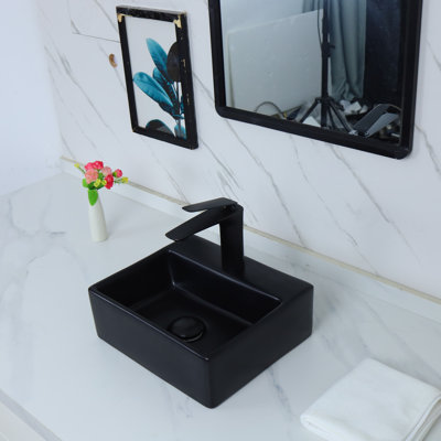Davivy 13.2"x11.4" Wall Mounted Matte Black Ceramic Vessel Sink With Pop Up Drain & Installation Kit