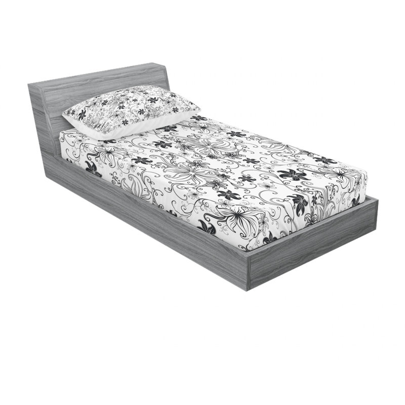 Ensemble de draps à motif floral, Ensemble de draps pour lit simple avec drap-housse