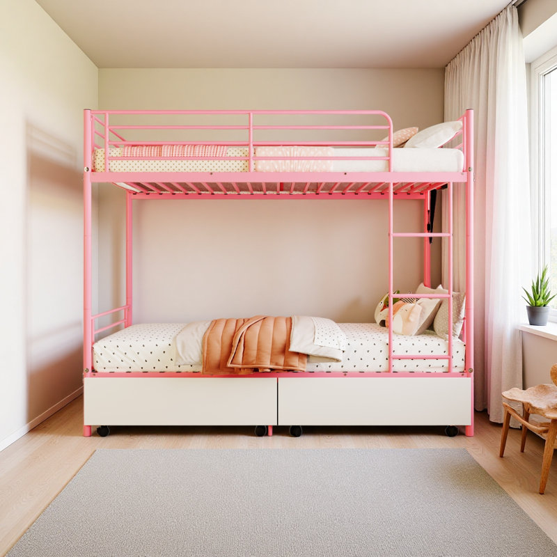 Lit superposé avec station de charge USB, capable de se séparer, lit superposé en métal, espace de rangement, lit avec barrière de sécurité, échelles, aucun sommier nécessaire