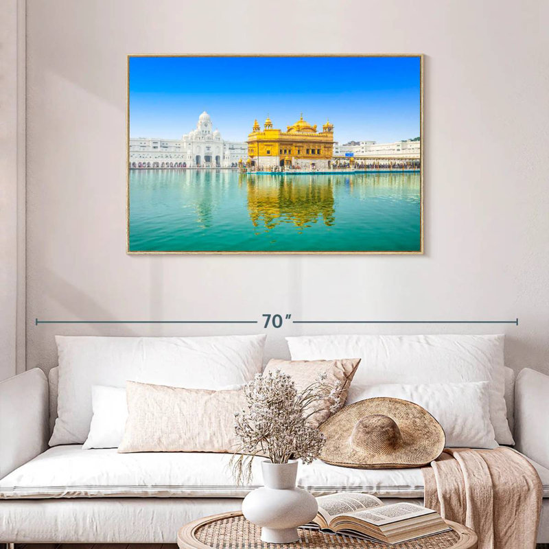 Temple de sri Harmandir, Cadre flottant en bois naturel, 43 po x 29 po