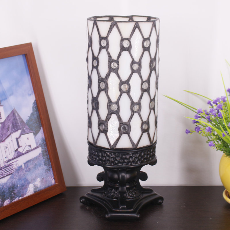 Antroy Small Tiffany Table Lamp Cream Pearl Bead Style Mini Stained Glass Desk Lamp 4X10 INCH