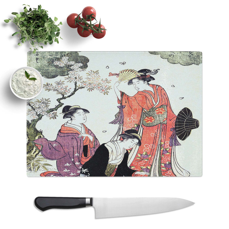 Tempered Glass Ladies at a Picnic by Chobunsai Eishi Chopping Board, 28.5 cm x 20 cm