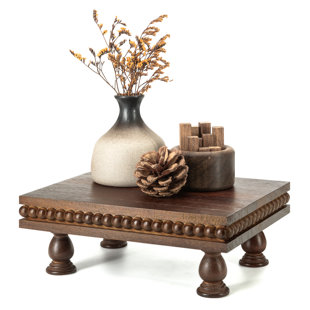 EOSAHR Acacia Wood Display Riser for Room Decor – Modern Pedestal Stand with Beaded Edge for Bathroom Decor, Coffee Table, Soap Dispenser, Plants – Farmhouse Apartment Essentials(Dark Acacia)