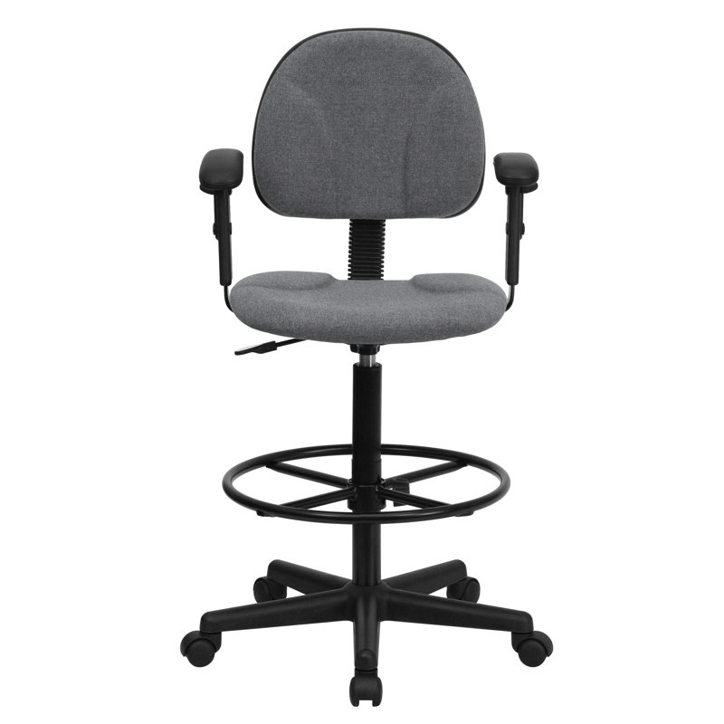 Fabric Drafting Chair with Adjustable Cylinders, Grey, Adjustable Arms
