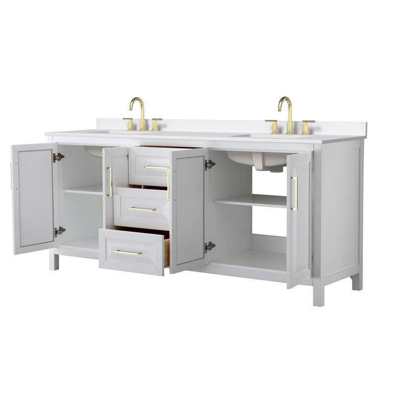 Daria 80'' W Vanity, Brushed Gold, White, White Quartz