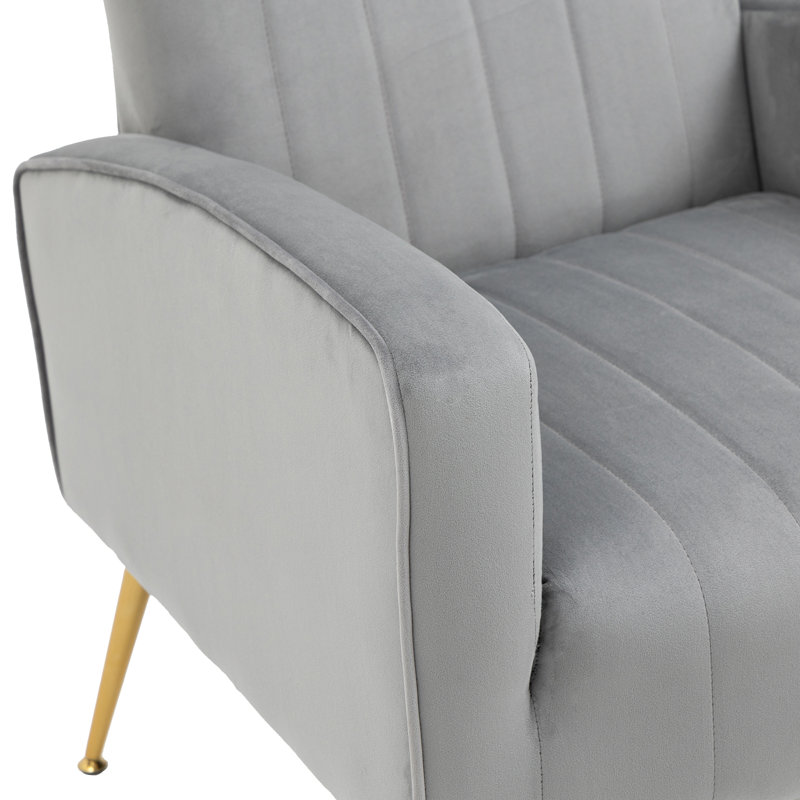 Joshy 83 Cm Wide Velvet Wingback Chair, Grey Velvet