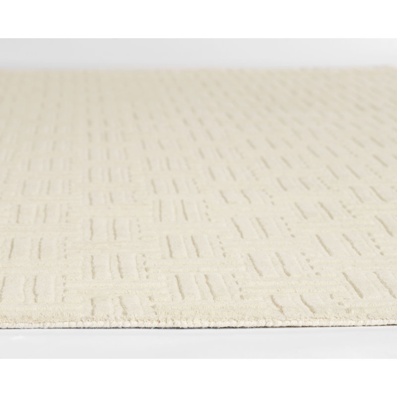AllModern Contour Hand Loomed Wool Geometric Ivory Area Rug, Runner 2'3" x 8'