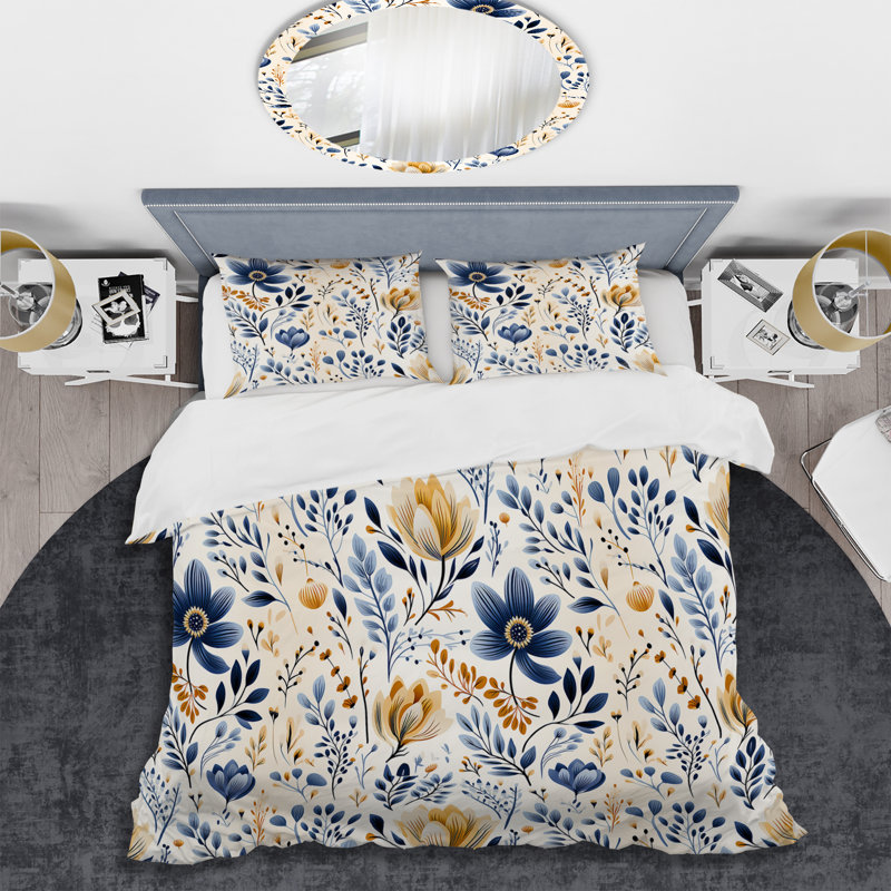 Moroccan Influence Floral Botanics II Box Stitch Floral Duvet Cover, King Duvet Cover + 2 King Shams
