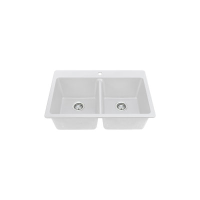 Rectangular 33" L x 22" W Double Basin Dual Mount Kitchen Sink with Basket Strainer