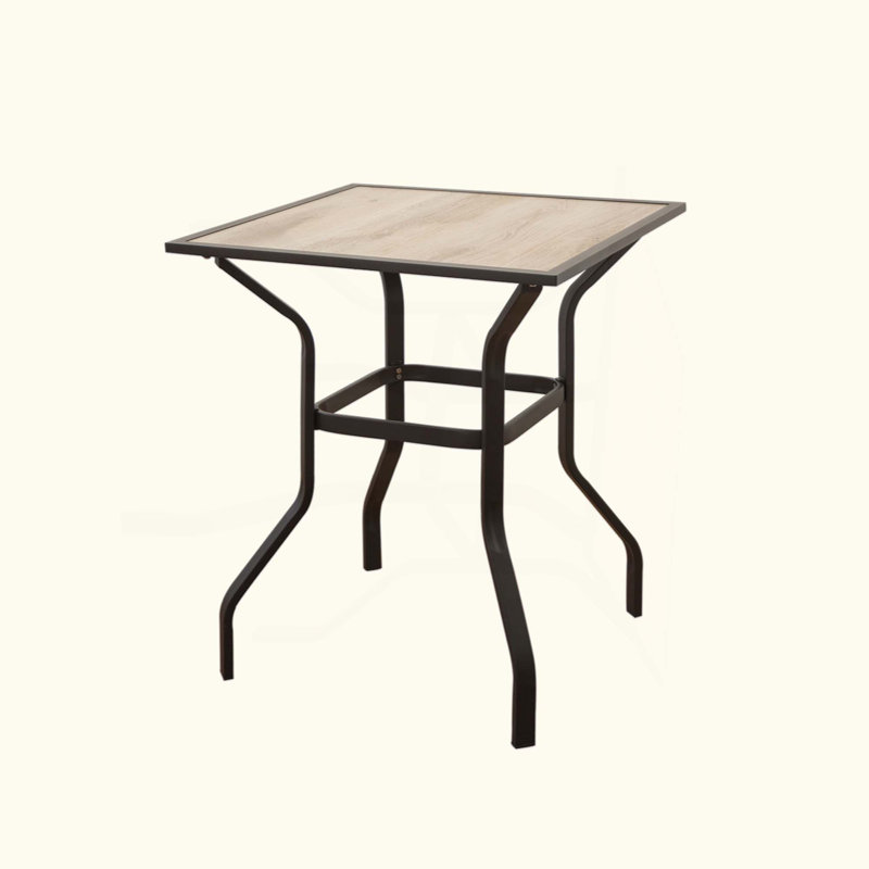Table de bar d'extérieur carrée en métal avec plateau en bois pour terrasse de jardin (1 table)