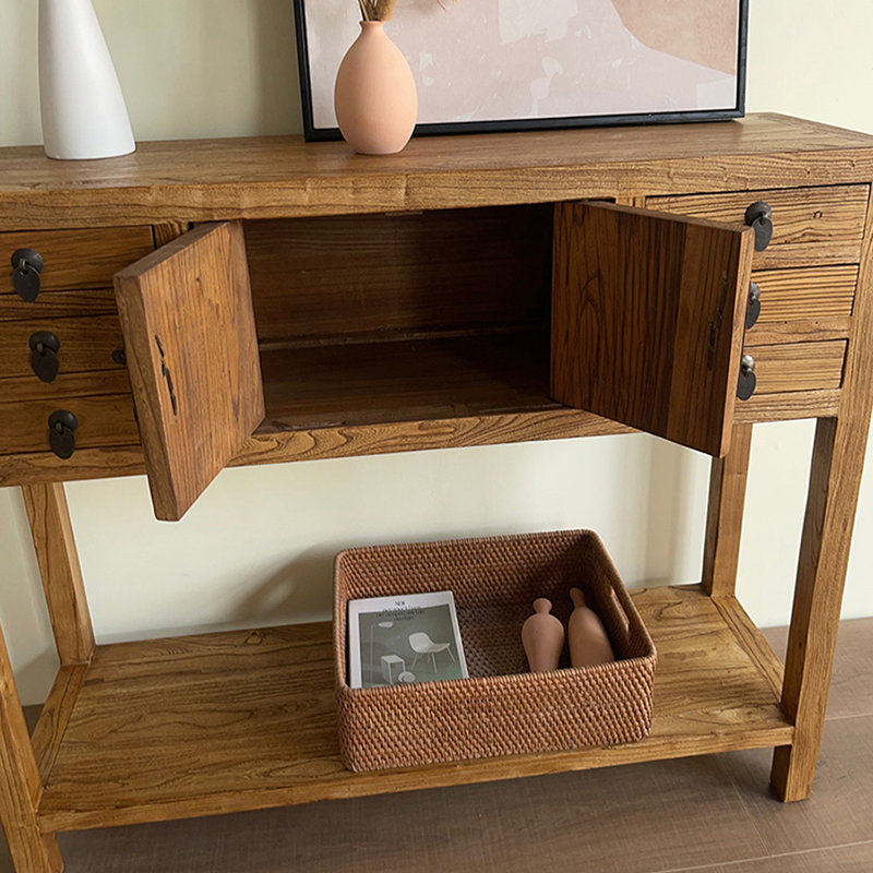 39.37" Natural Colour Rectangular Solid Wood Console Table