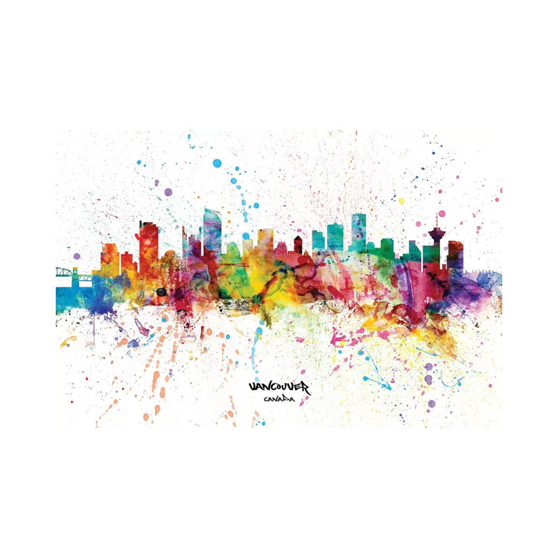 Vancouver Canada Skyline Splash by Michael Tompsett - Wrapped Canvas Painting, 20.32 cm H x 30.48 cm W