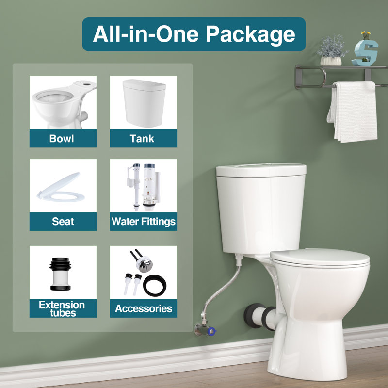 Upflush Toilet System  Toilet for Basement 1.68 LPF Two Piece Toilet, Freestanding WC toilet pan