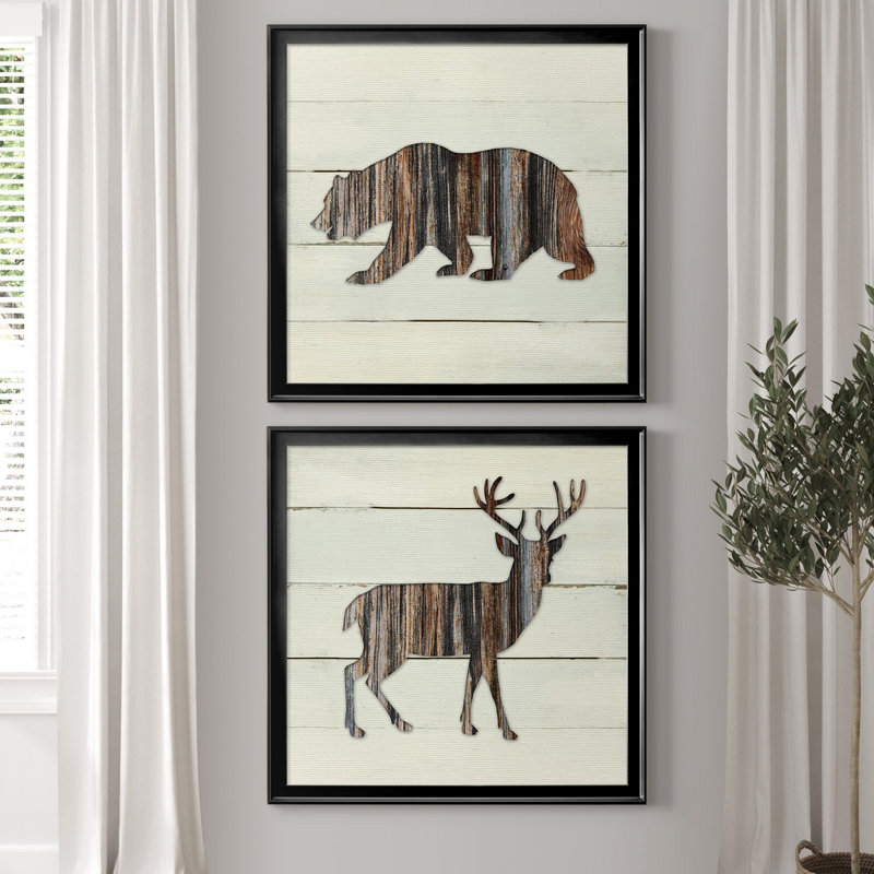 Woodland Bear - ensemble de 2 reproductions d'impressions, H 17,5 po x l 35 po x P 1,5 po, Toile encadrée noire, Pas de tapis