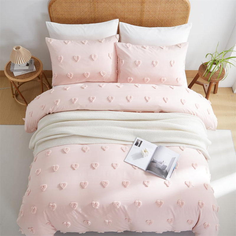  Nayoroom Tufted Heart Dot Duvet Cover Boho Ultra Soft Jacquard Embroidery Shabby Elegance Washed Microfiber Bedding Set