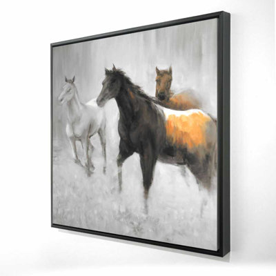 Abstrait troupeau de chevaux - animaux de ferme gris, art sur toile