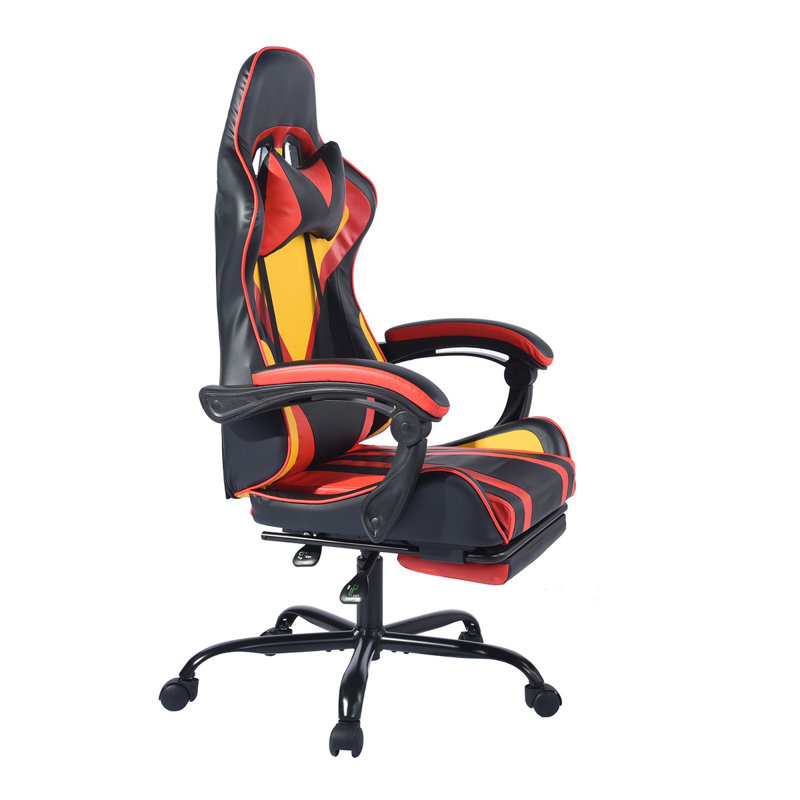 Hashtag Home Ryde Adjustable Reclining Ergonomic Swiveling PC & Racing Game Chair with Footrest, Red/Black/Yellow